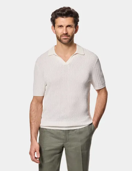 Hawes & Curtis Pure Cotton Knitted Polo Shirt Cream