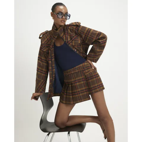 River Island Pleat Detail Check Skort
