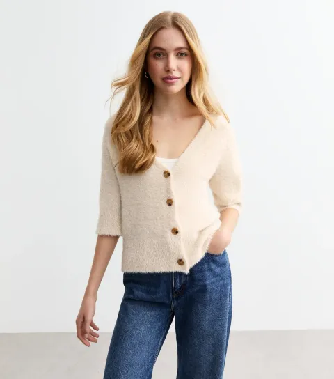 Women's Cream Sparkly Knitted Cardigan