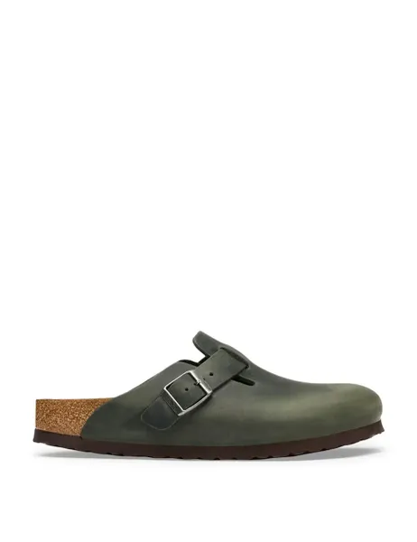 Birkenstock Boston Oiled Leather Footbed Clog Mules Green