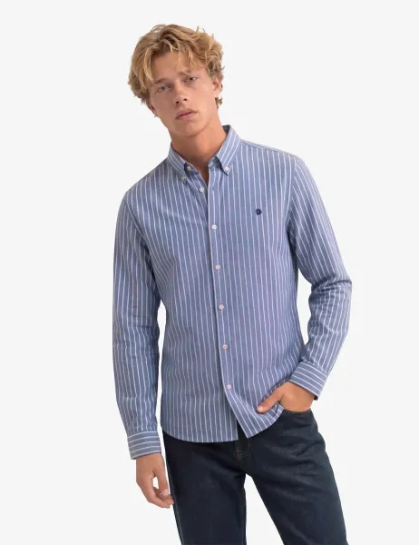 Superdry & Co Relaxed Fit Pure Cotton Striped Oxford Shirt Navy