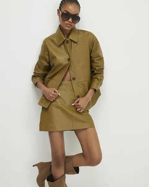 River Island Leather Seam Detail Mini Skirt