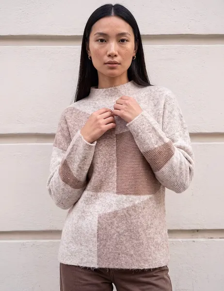Roman Colour Block Knit Jumper Beige Mix