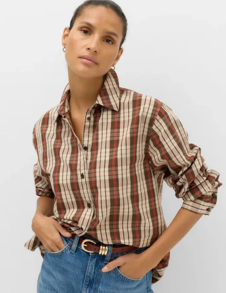 Marks & Spencer Pure Cotton Checked Shirt Red Mix