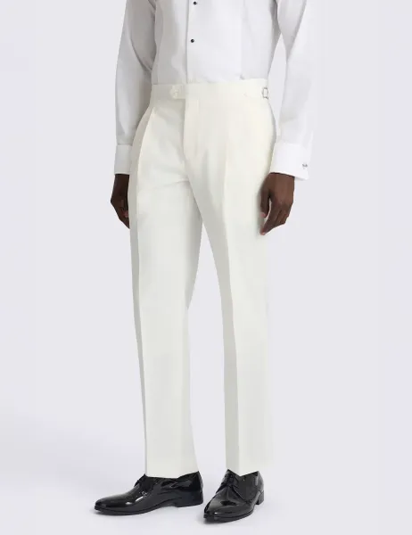 Moss Tailored Fit Wool Blend Tuxedo Trousers Light Cream