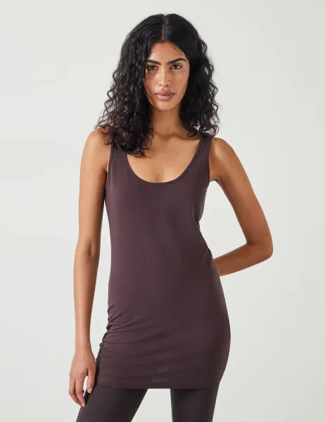 HUSH Cotton Rich Scoop Neck Longline Vest Chocolate