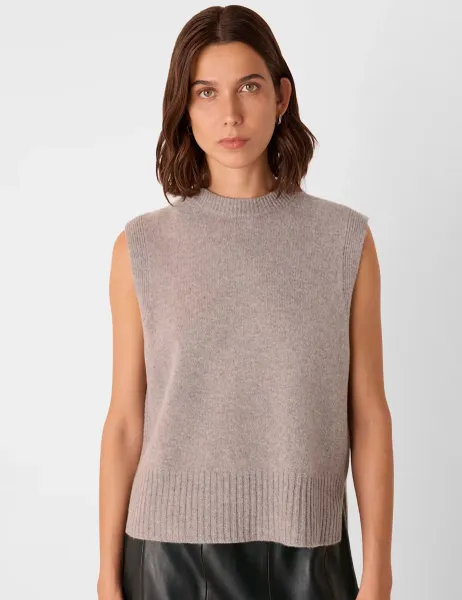 Whistles Pure Wool Crew Neck Vest Top Neutral