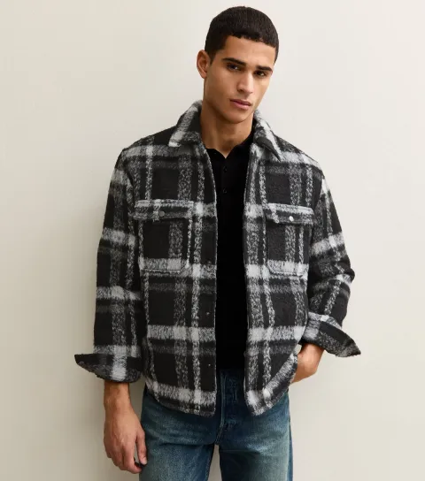 Men's Black Regular Check Shirt Jacket