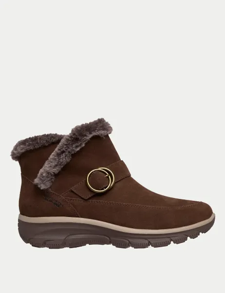 Skechers Easy Going Suede Faux Fur Lining Ankle Boots Chocolate