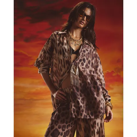 River Island Leopard Print Sliced Tie Front Shirt