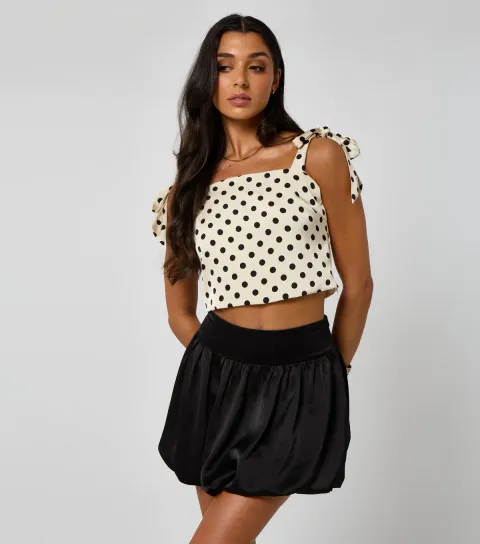 Women's White Polka Dot Tie Strap Top