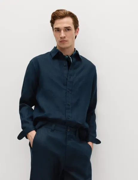Marks & Spencer Relaxed Fit Pure Linen Shirt Navy