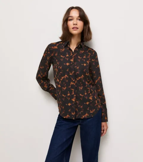 Women's Black Tortoiseshell Print Long Sleeve Shirt