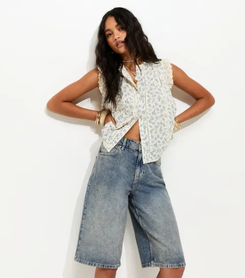 New Look Women's Vintage Tint Blue Denim Jort Shorts