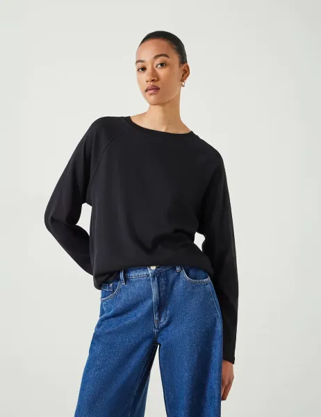 HUSH Matilda Pure Cotton Crew Neck Top Black