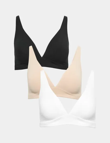 Marks & Spencer 3 Pack Cotton Rich Non Wired Plunge Bras A-E Black Mix