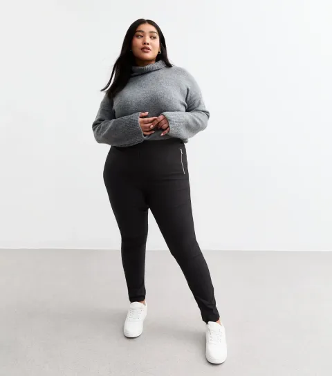 Women's Plus Size Black Side Zip Slim Trousers Curves