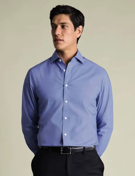 Charles Tyrwhitt Slim Fit Pure Cotton Non Iron Poplin Shirt Mid Blue