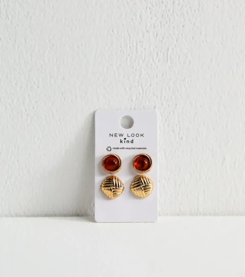 Gold Tone Pack Of 2 Tortoise Resin Circle Earrings