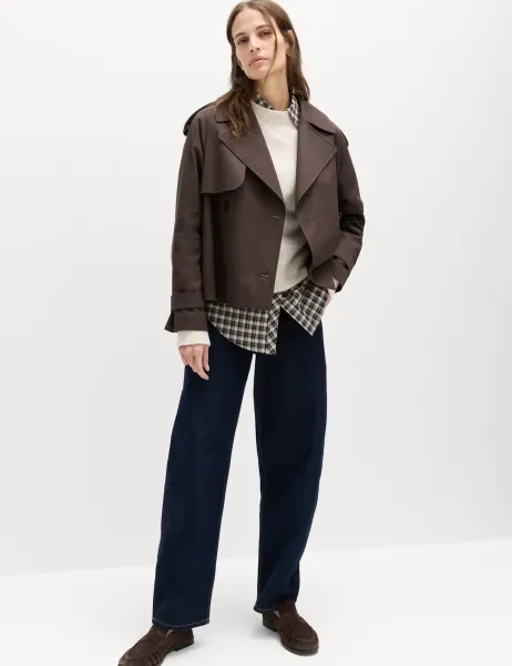 Marks & Spencer Pure Cotton Short Trench Coat Chocolate