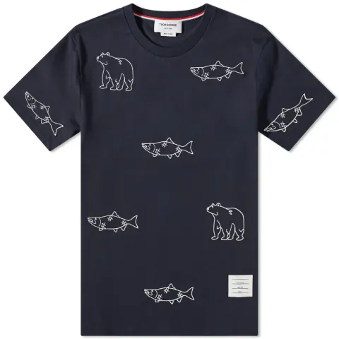 Bear And Salmon Embroidered T-Shirt