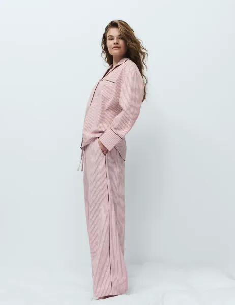 Marks & Spencer Pure Cotton Striped Pyjama Bottoms Pink Mix