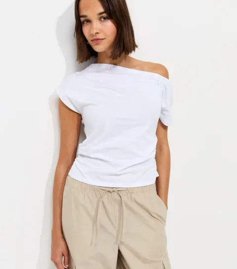New Look Women's Black Cotton Jersey Off the Shoulder Ruched Top
