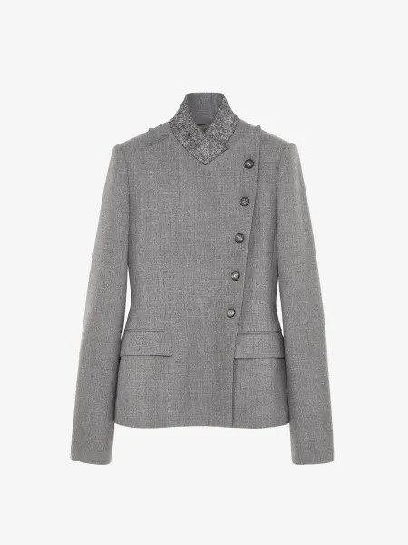 Wool Pinstripe Cross Lapel Jacket