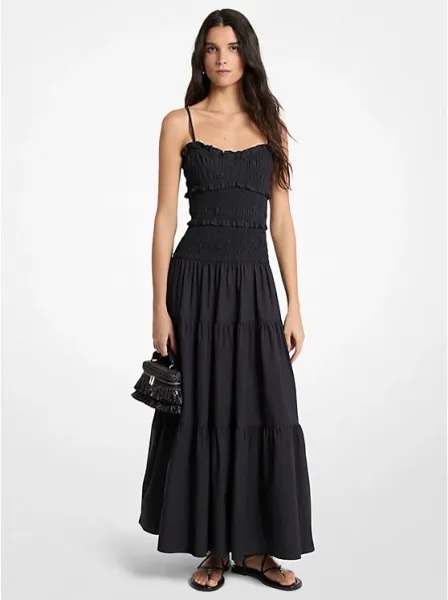 Smocked Cotton Poplin Maxi Dress