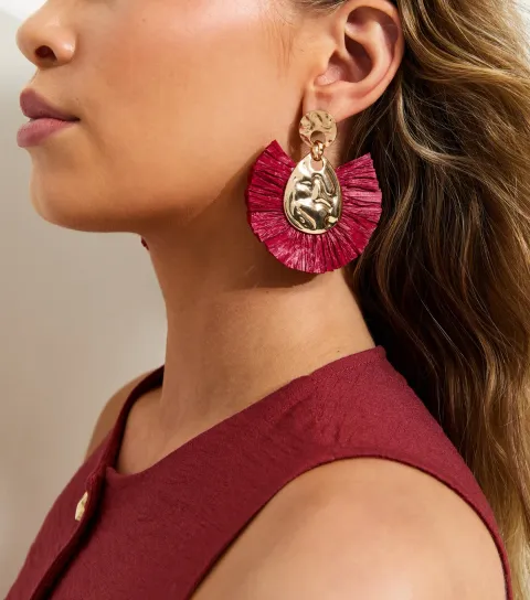 Burgundy Beaten Texture Ruffled Earrings