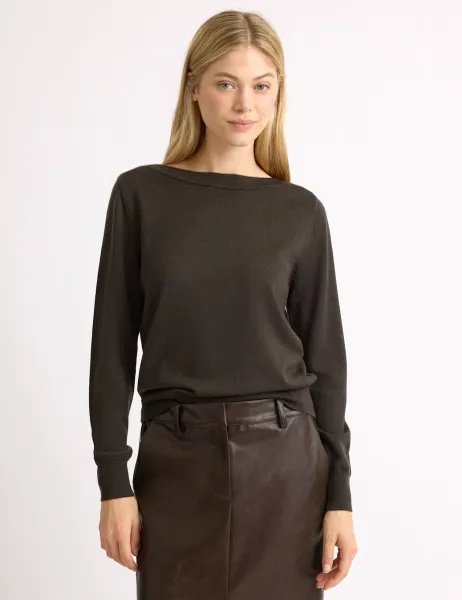 Albaray Pure Merino Wool Slash Neck Jumper Brown