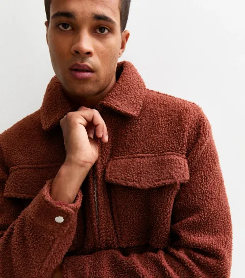 New Look Men's Light Burgundy Regular Fit Boucle Texture Jacket