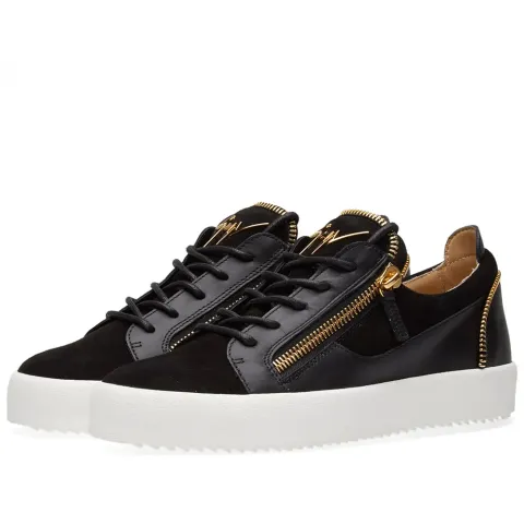 Leather Suede Double Zip Around Low Sneaker