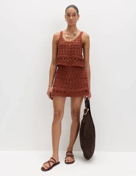 Marks & Spencer Crochet-Style Mini Knitted Skirt Brandy