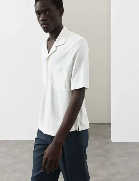 Autograph Relaxed Fit Modal Rich textured Button Through Polo Light Natural