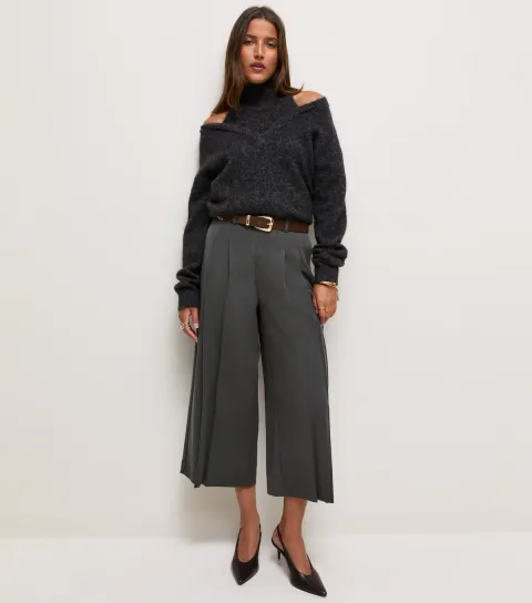 New Look Women's Dark Grey Front Pleat Culottes