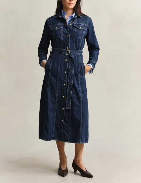 Gant Pure Cotton Denim Midi Shirt Dress Denim