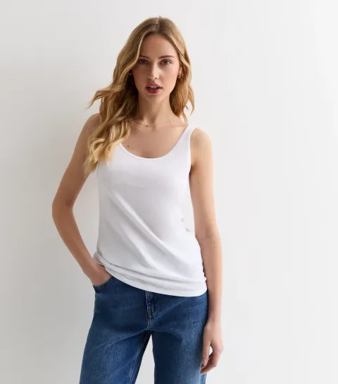 Women's White Cotton Scoop Neck Vest