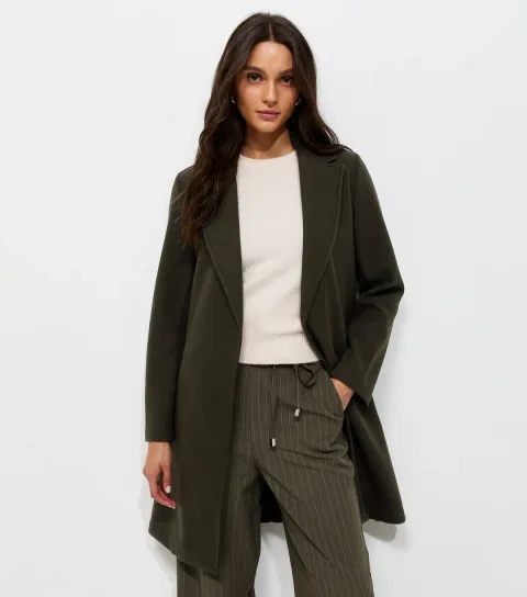 Women's Dark Khaki Open Front Longline Formal Coat