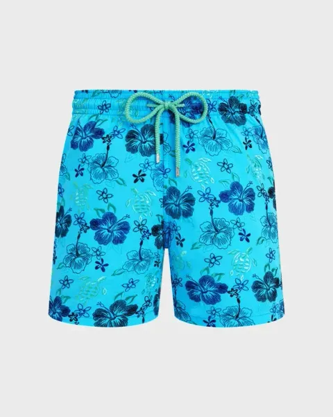 Vilebrequin Men Swim Shorts Embroidered Tropical Turtles