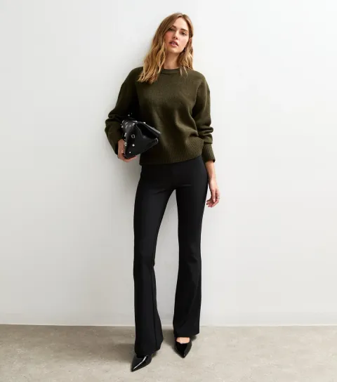 New Look Women's Black Ribbed Flared Trousers