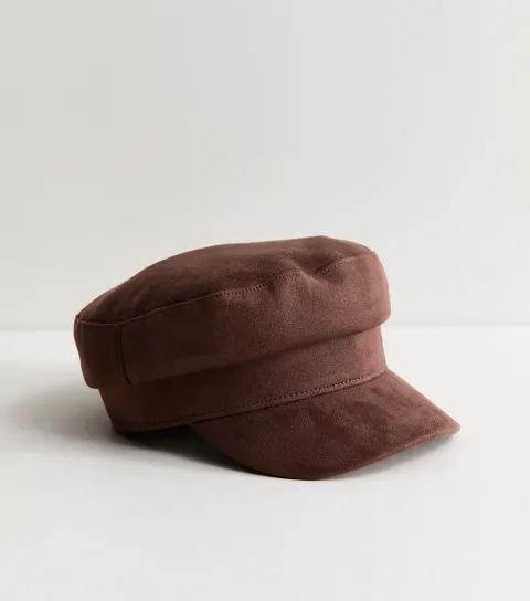 Brown Faux Suede Baker Boy Cap
