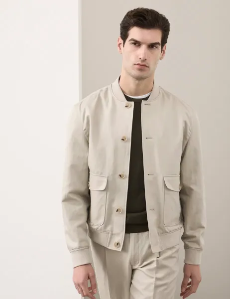 Autograph Cotton Linen Blend Bomber Stone