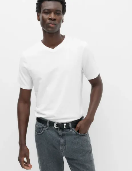 Marks & Spencer Pure Cotton V Neck T-Shirt White