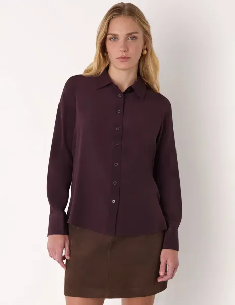 Whistles Pure Silk Shirt Burgundy