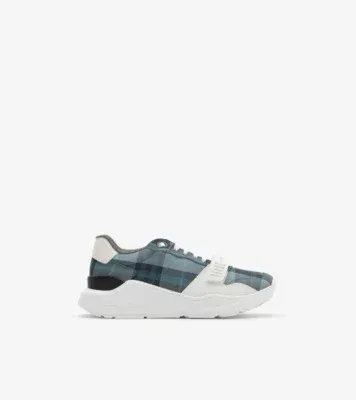 Check and Leather Sneakers in Arctic blue