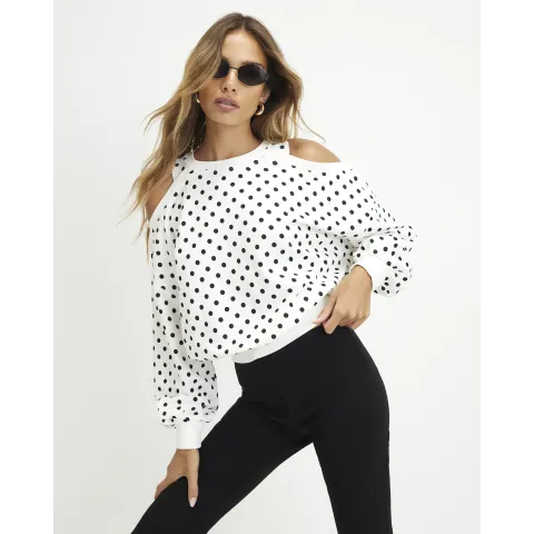 River Island Cold Shoulder Polka Dot Sweatshirt