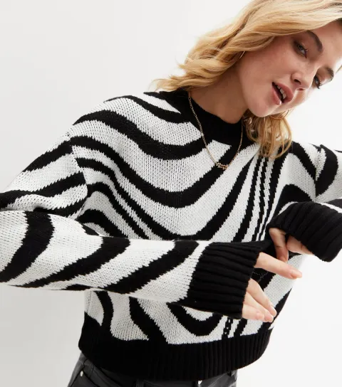 Women's White Doodle Knit Crew Neck Jumper