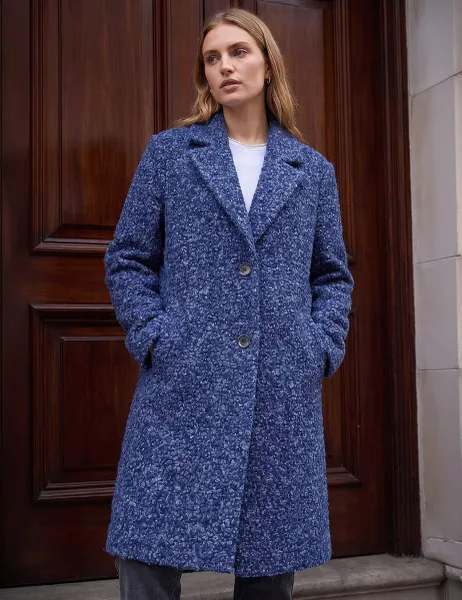 Roman Teddy Single Breasted Coat Dark Navy