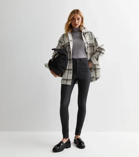 New Look Women's Black Coated Leather-Look Lift & Shape Jenna Skinny Jeans